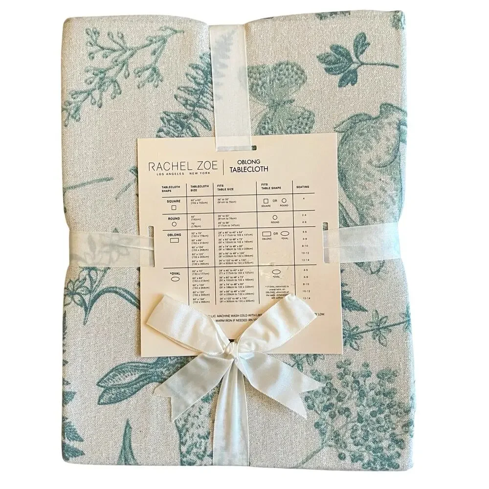 RACHEL ZOE Easter Tablecloth 60 x 84 Bunnies Ivory Green Silver Glitter New